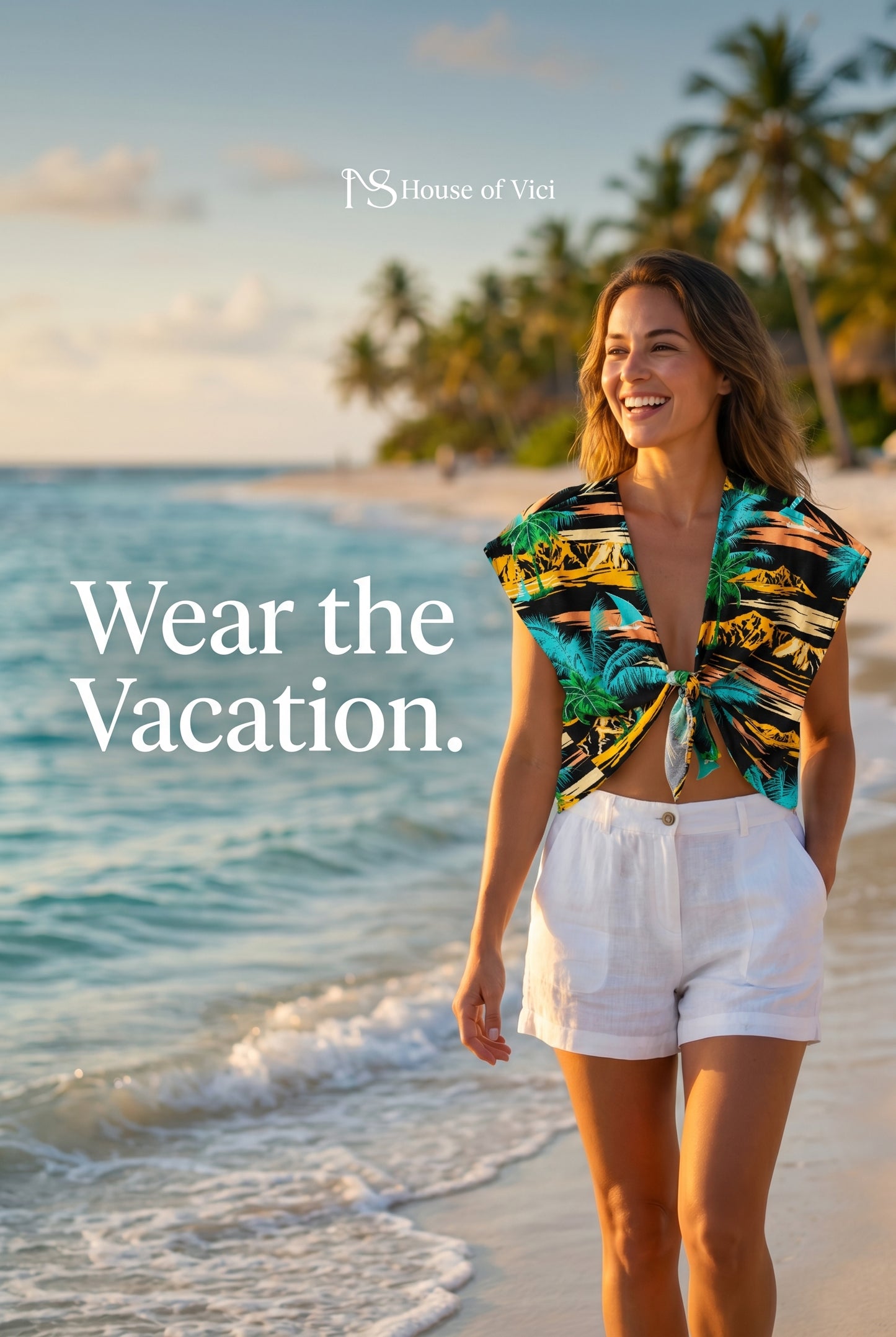 Palm paradise beach tie top