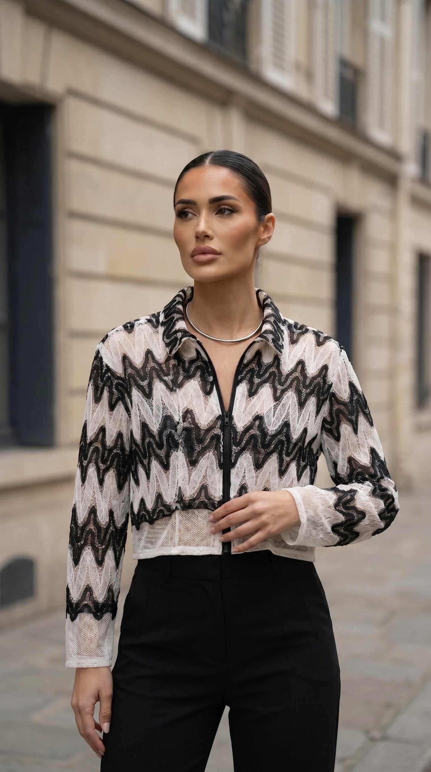 The midnight wave lace cropped jacket